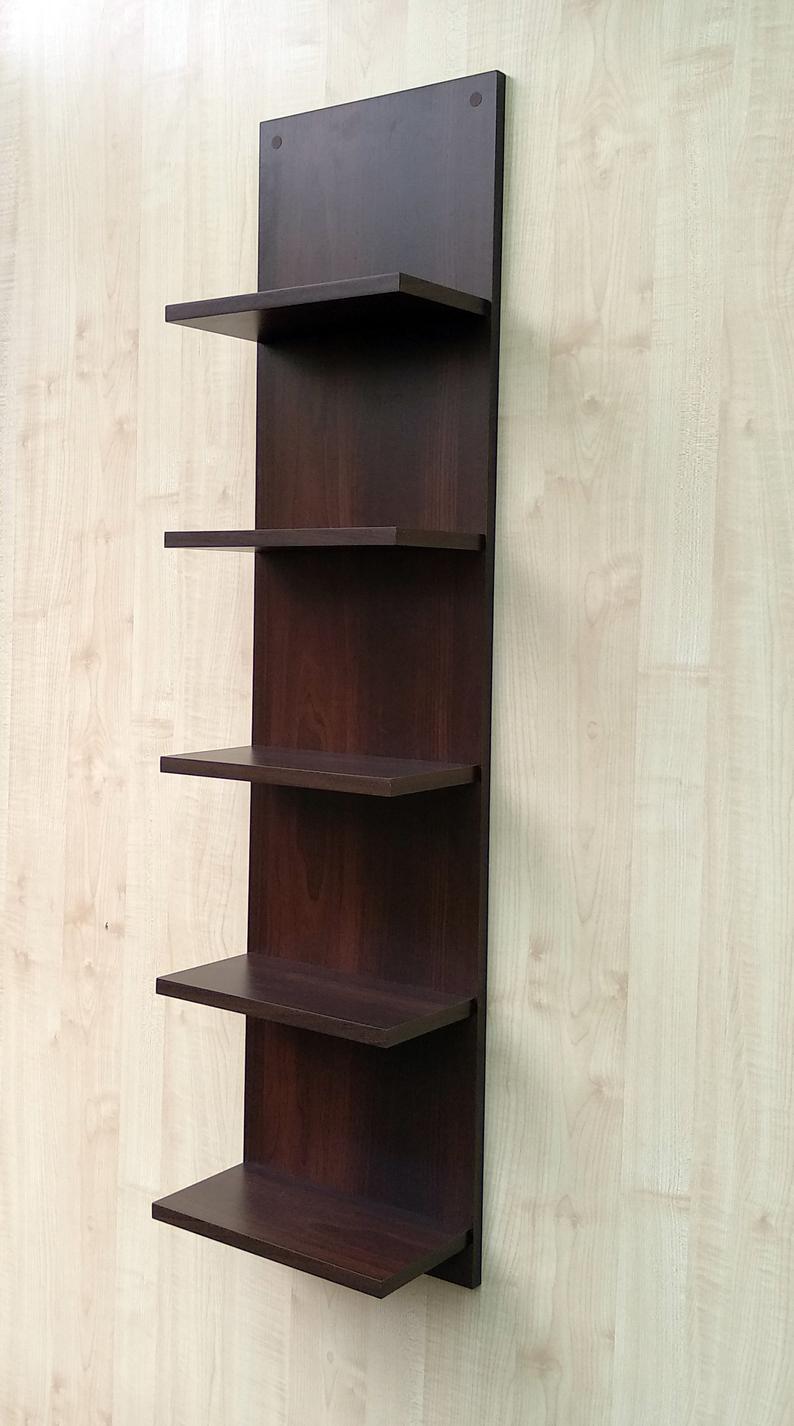 5 Tier Shelves for Wall, Vertical Column Wall Decor Mount Floating Shelves for Bedrooms, Living Rooms, Natural Finish Wall Shelf